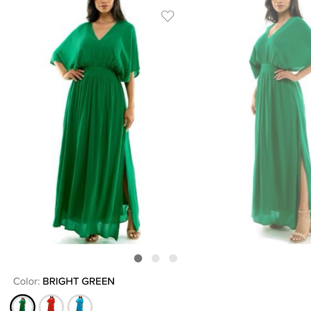 Nina Leonard Green Pleated Maxi Gown for Wedding Guest